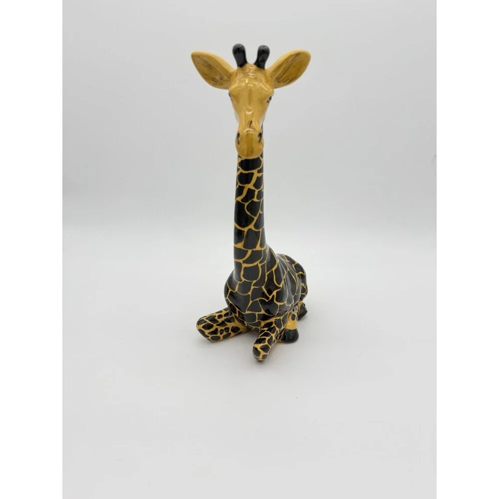 Studio Art Pottery Ceramic Giraffe Painted 10” Sculpture Signed Vintage Rare